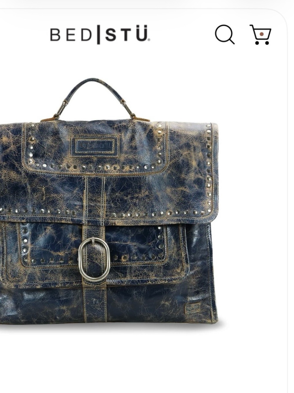Bed Stu Distressed Black Leather Laptop Briefcase with Stud Accents
